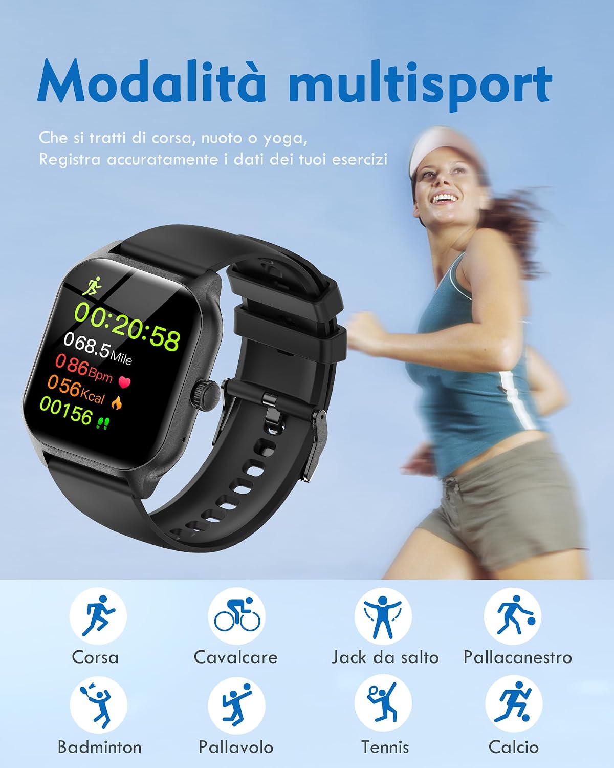 Detalle de LAOYABB Smartwatch con Chiamate Bluetooth: Orologio Fitness 2,01" per Android e iOS