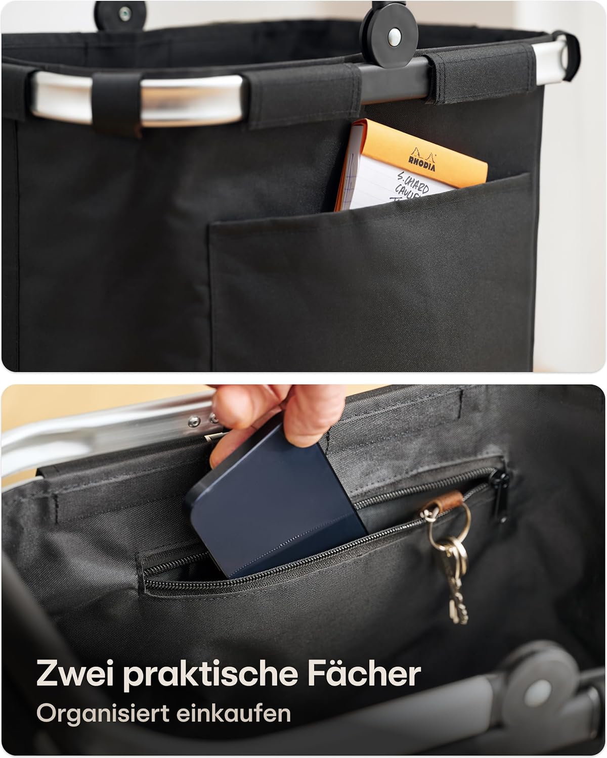 Detalle de Praknu Einkaufskorb Faltbar Klein – 2-in-1 Erweiterbar von 15L auf 35L, Abnehmbarer & Waschbarer Bezug