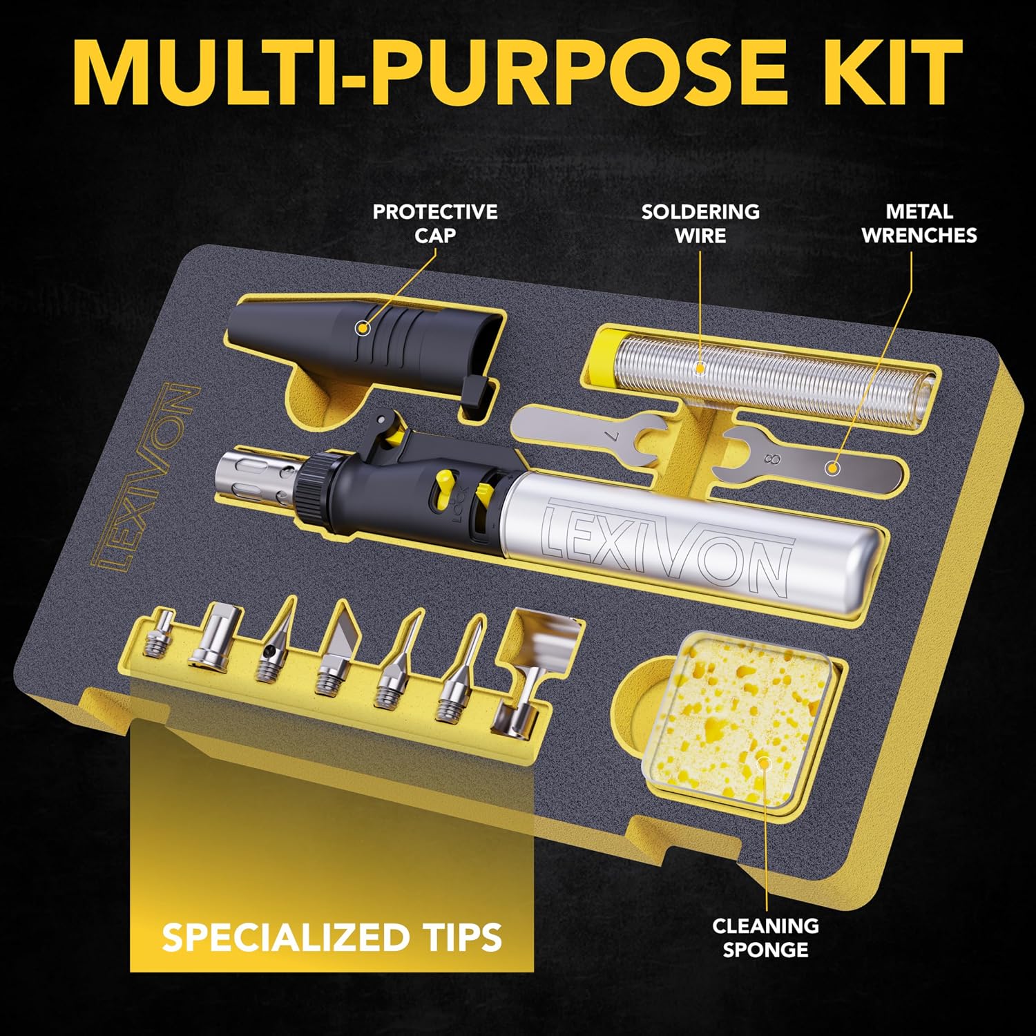 Detalle de LEXIVON LX-770 Butane Soldering Iron Kit, 7 Tips and Adjustable Flame