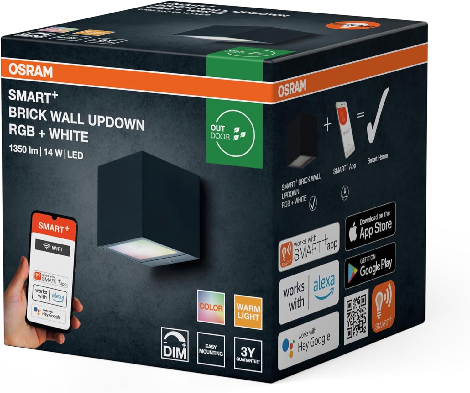 Thumbnail 1 de OSRAM SMART+ WiFi Brick applique LED da esterno grigio scuro 14W RGB+W 3000K IP44 (su/giù)