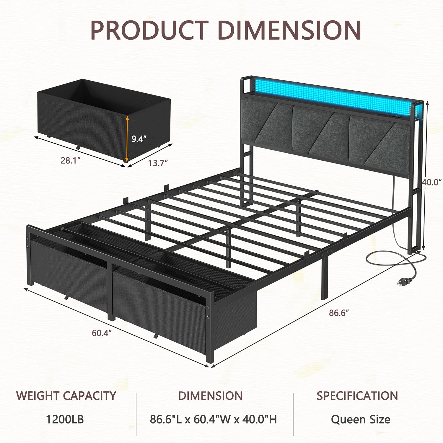Detalle de Furnulem Queen Bed Frame