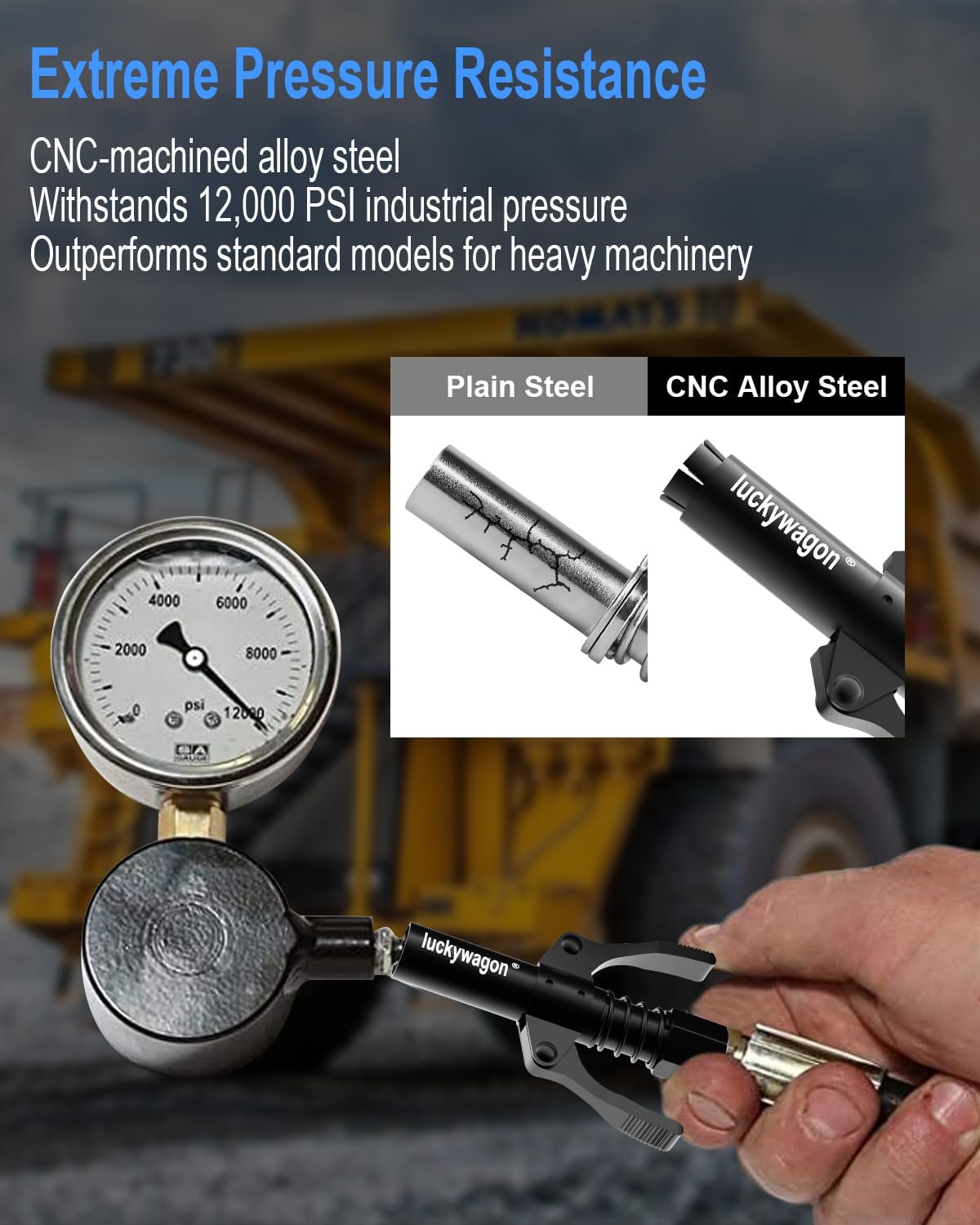 Thumbnail 4 de luckywagon Grease Gun Coupler (Leakproof, Quick-Release) for 1/8" NPT Grease Guns — 12,000 PSI