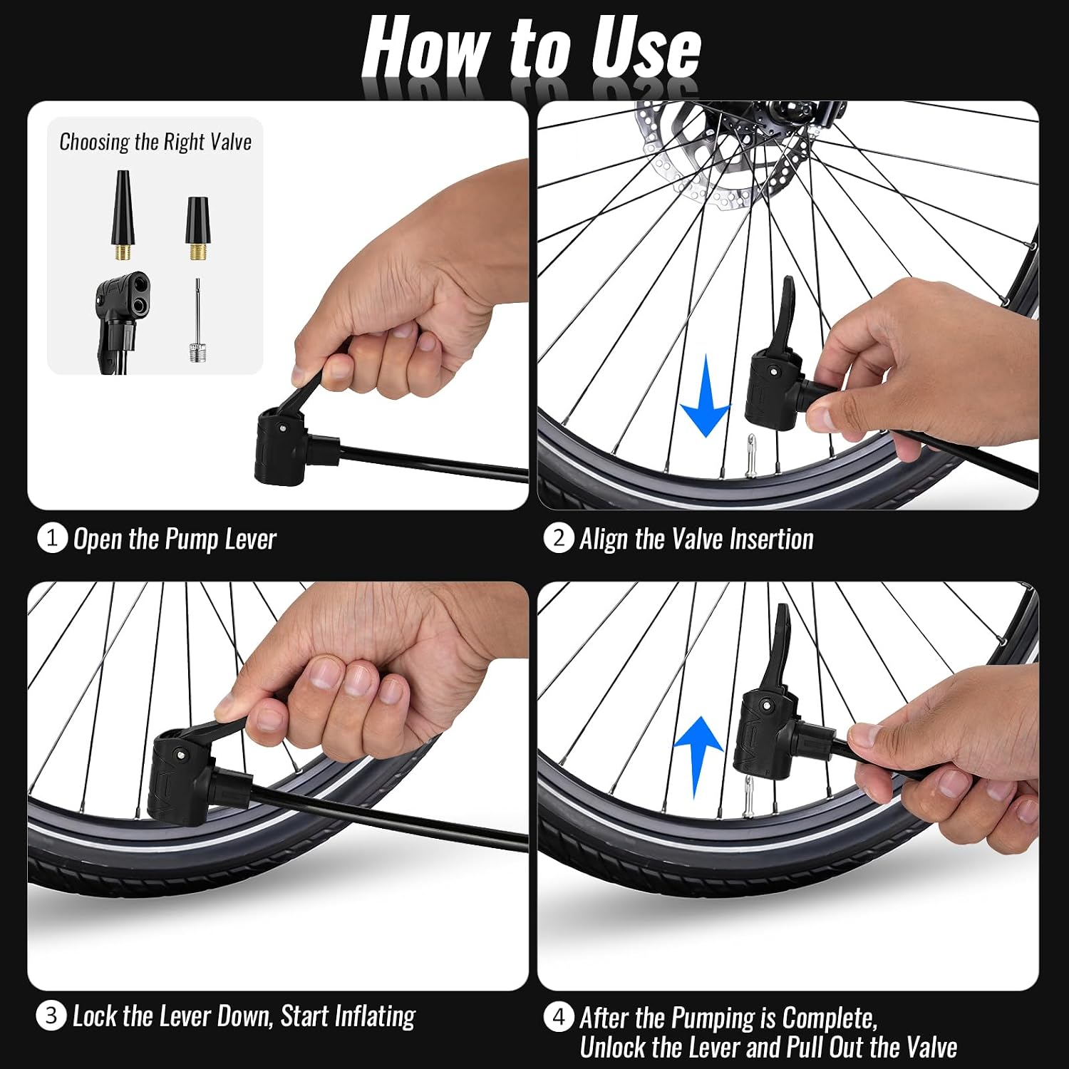 Detalle de NUWAB Bike Floor Pump: Portable, Wide-Valve Compatibility for Bikes, Balls and More