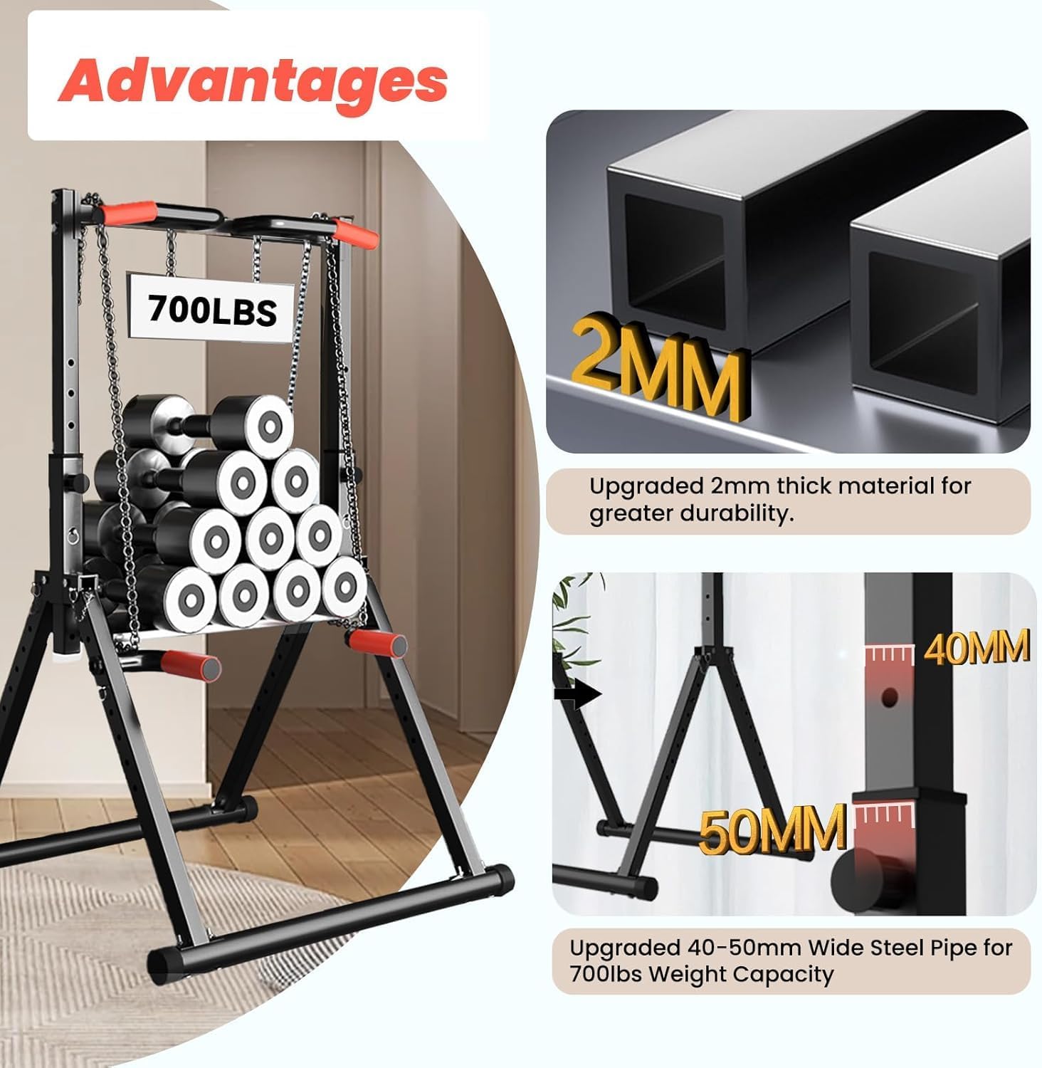 Thumbnail 5 de DOBESTS Foldable Power Tower Dip Station with Pull Up Bar — Free Stand Fitness Equipment for Home Gym