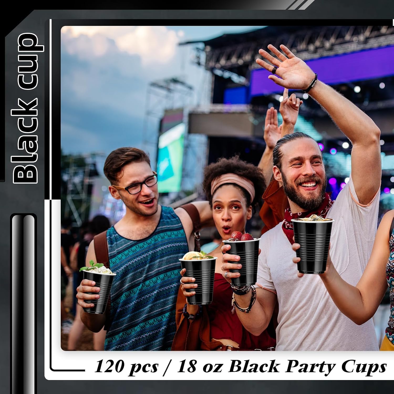 Detalle de mwellewm GHJSDR Black Plastic Party Cups, 18 oz, Wide Mouth
