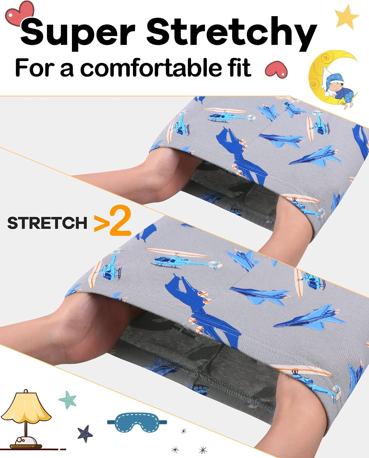 Detalle de DAUGHTER QUEEN Boys 4-Piece Cotton Pajamas, Long Sleeves, 18 Months–12 Years