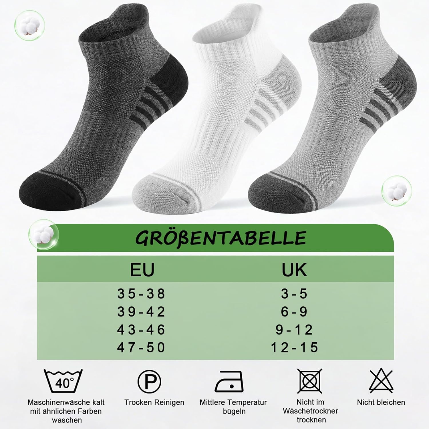 Thumbnail 5 de Quoboquo Chaussettes de sport courtes respirantes en coton pour homme (confort et maintien, antidérapantes)