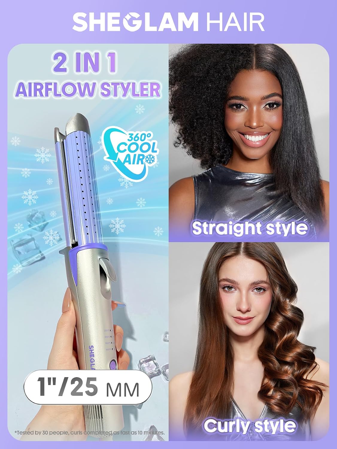 Detalle 2 de SHEGLAM Kamm‑Glätteisen Kaltluft 360° Styling 4 Stufen