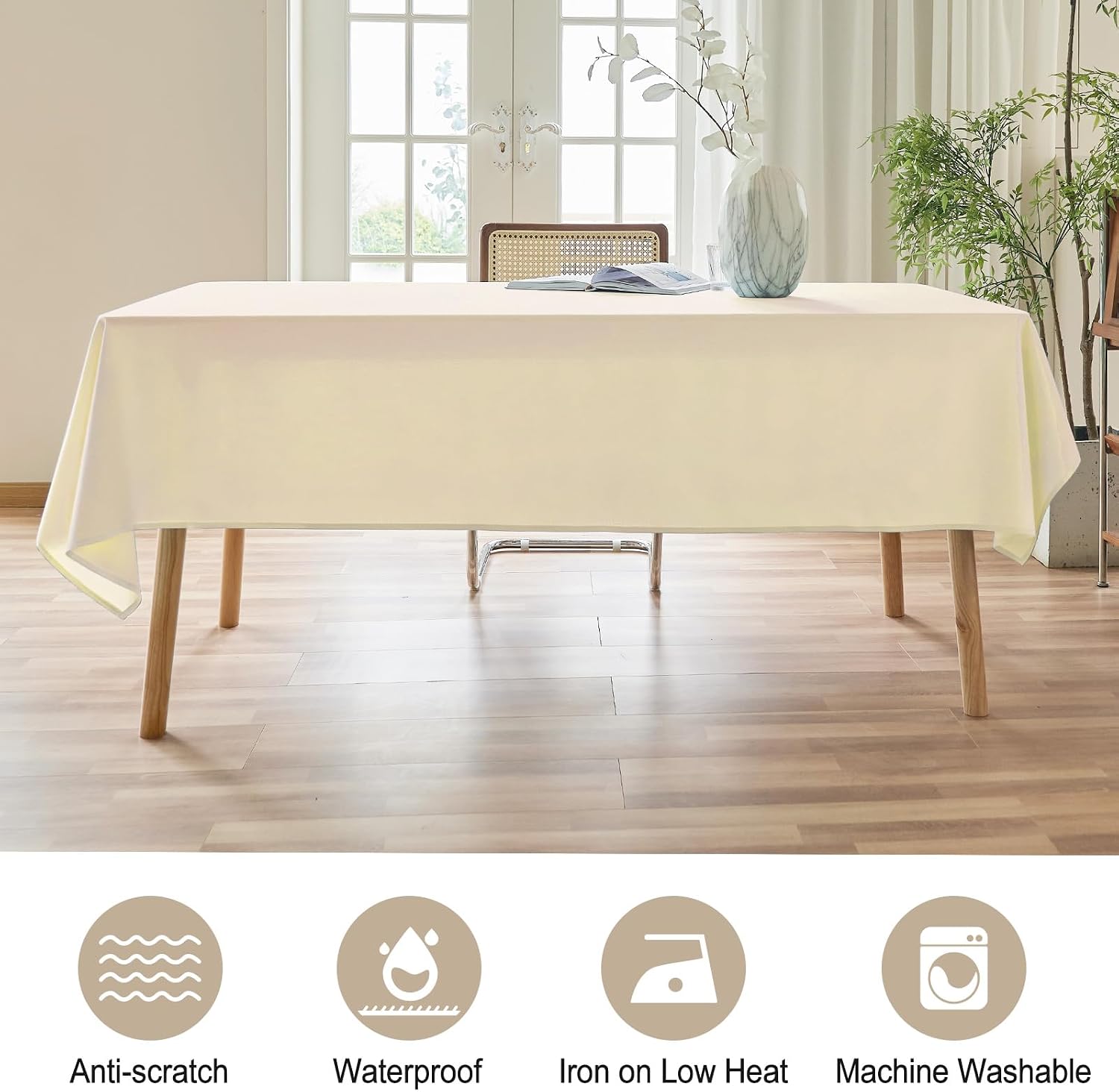 Detalle de AUSSPVOCT Textured Rectangular Tablecloth (Water Resistant, Wipeable, Wrinkle Free) — Cream, Spring/Easter Style