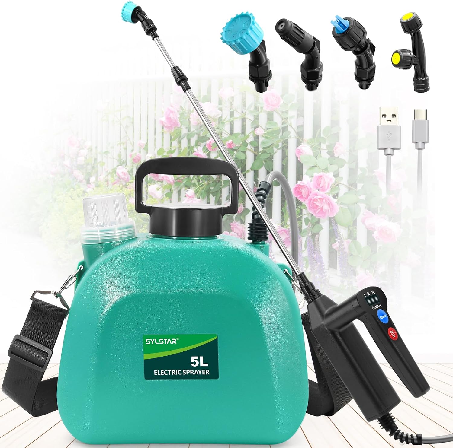 Thumbnail 6 de SYLSTAR Pulverisateur Électrique 5L – Pulvérisateur de Jardin 7,4V avec 4 buses réglables et embout télescopique