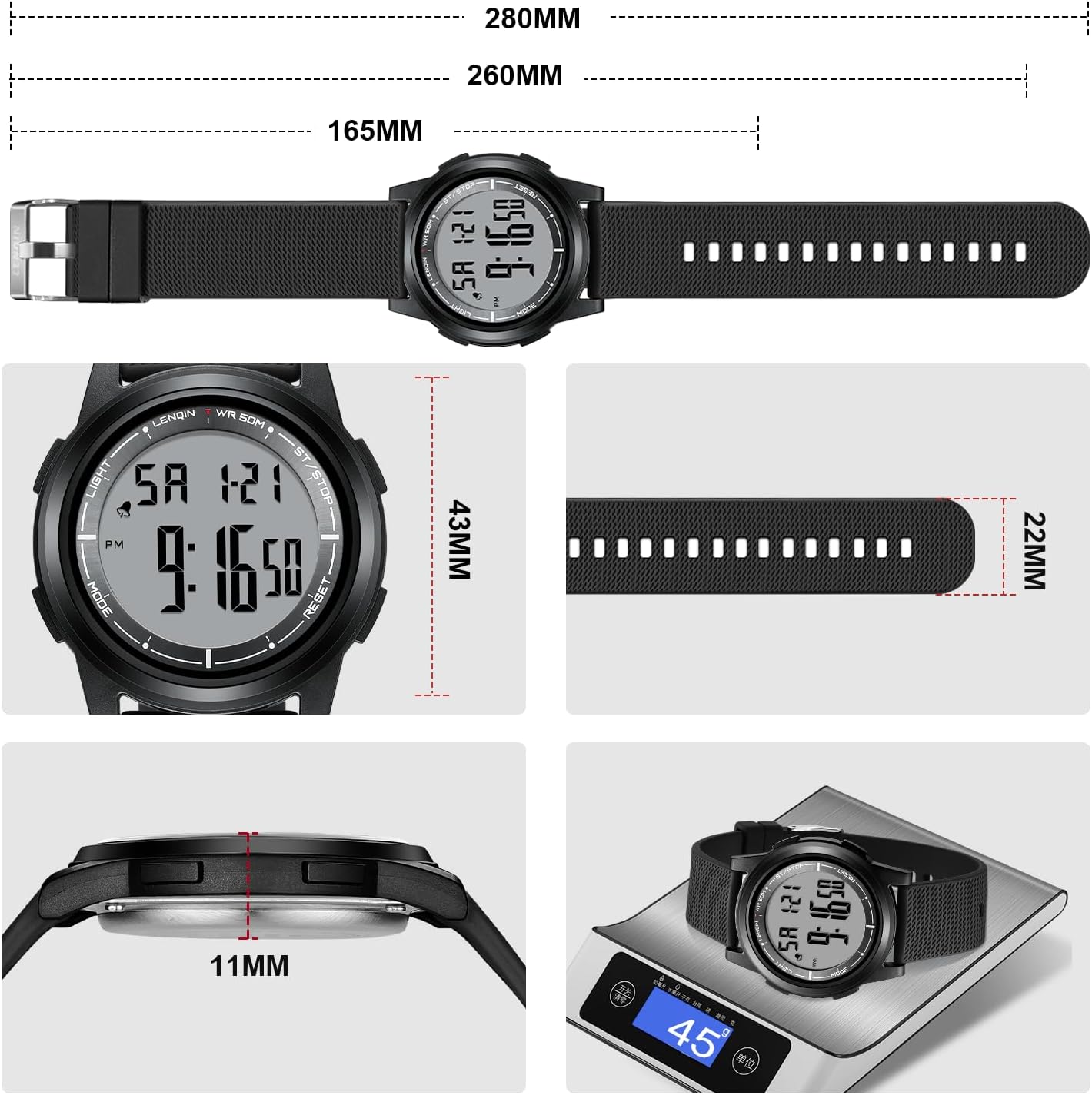 Detalle 2 de HANPOSH Mens Watches Digital Watch – 30m Waterproof, EL Backlight, Stopwatch and Alarm