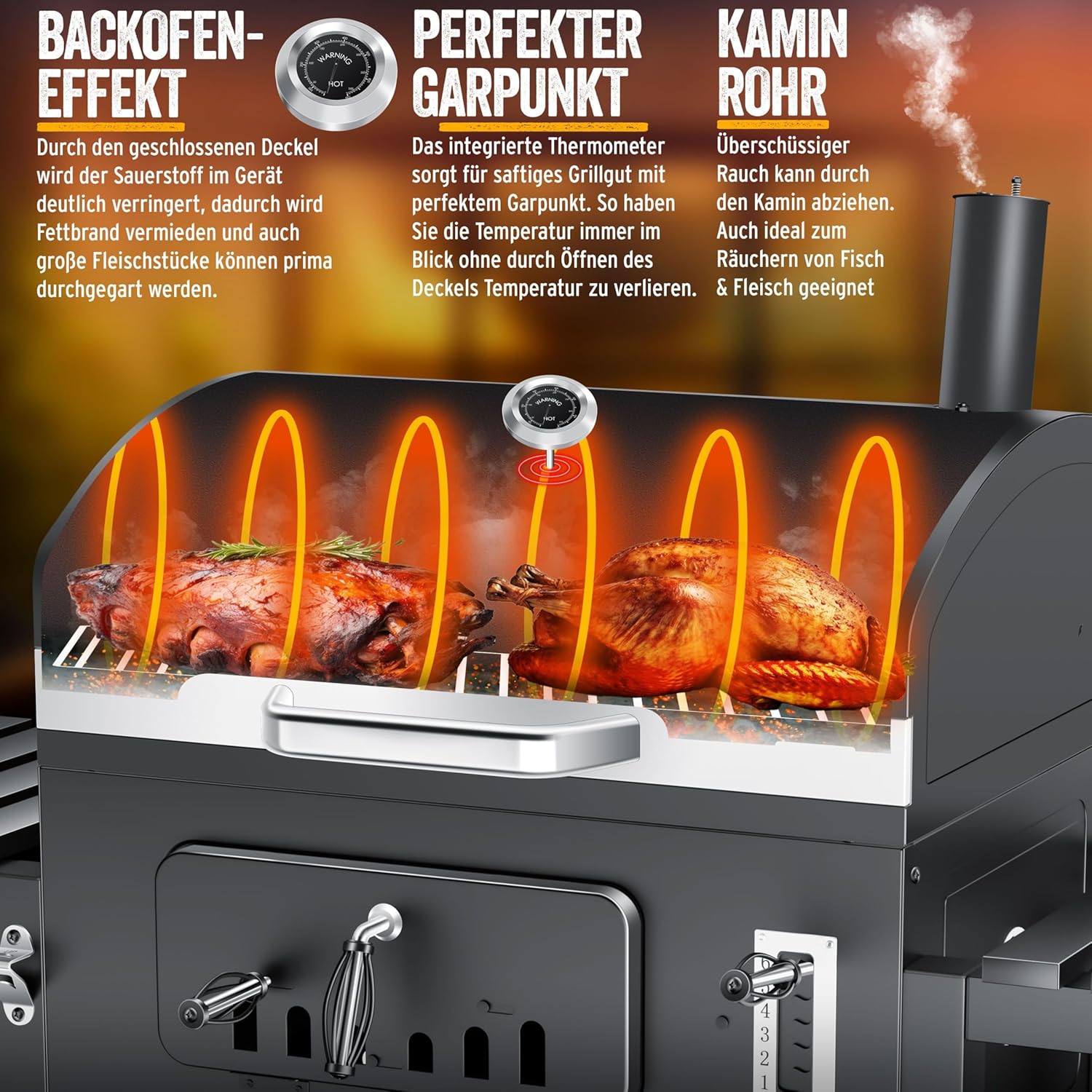 Thumbnail 1 de KESSER Holzkohlegrill XXL Grillwagen-Set mit Deckel & Thermometer (56 x 41,5 cm Rost)