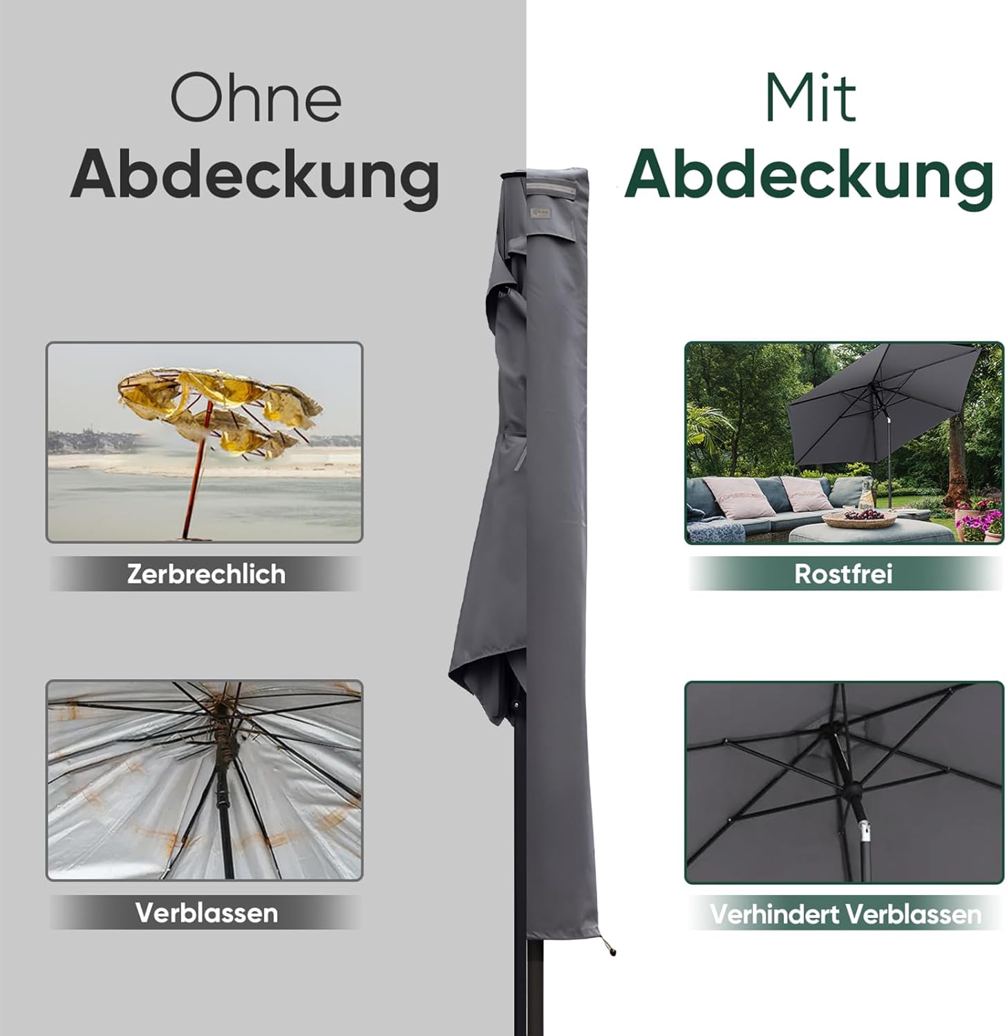 Detalle de Sekey copertura per ombrellone Ø 200 cm (200×150 cm / 200×125 cm) grigio