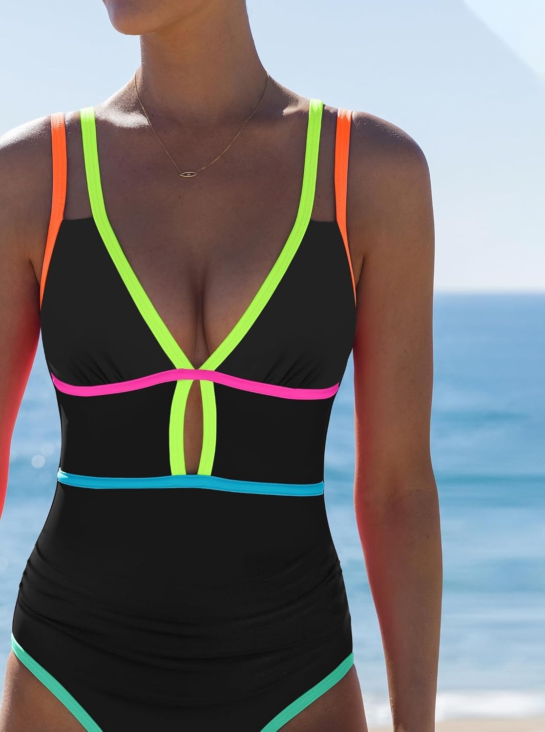 Thumbnail 2 de Popvil Women One Piece Swimsuit 2026: Tummy Control, Neon Color Block, Adjustable Straps