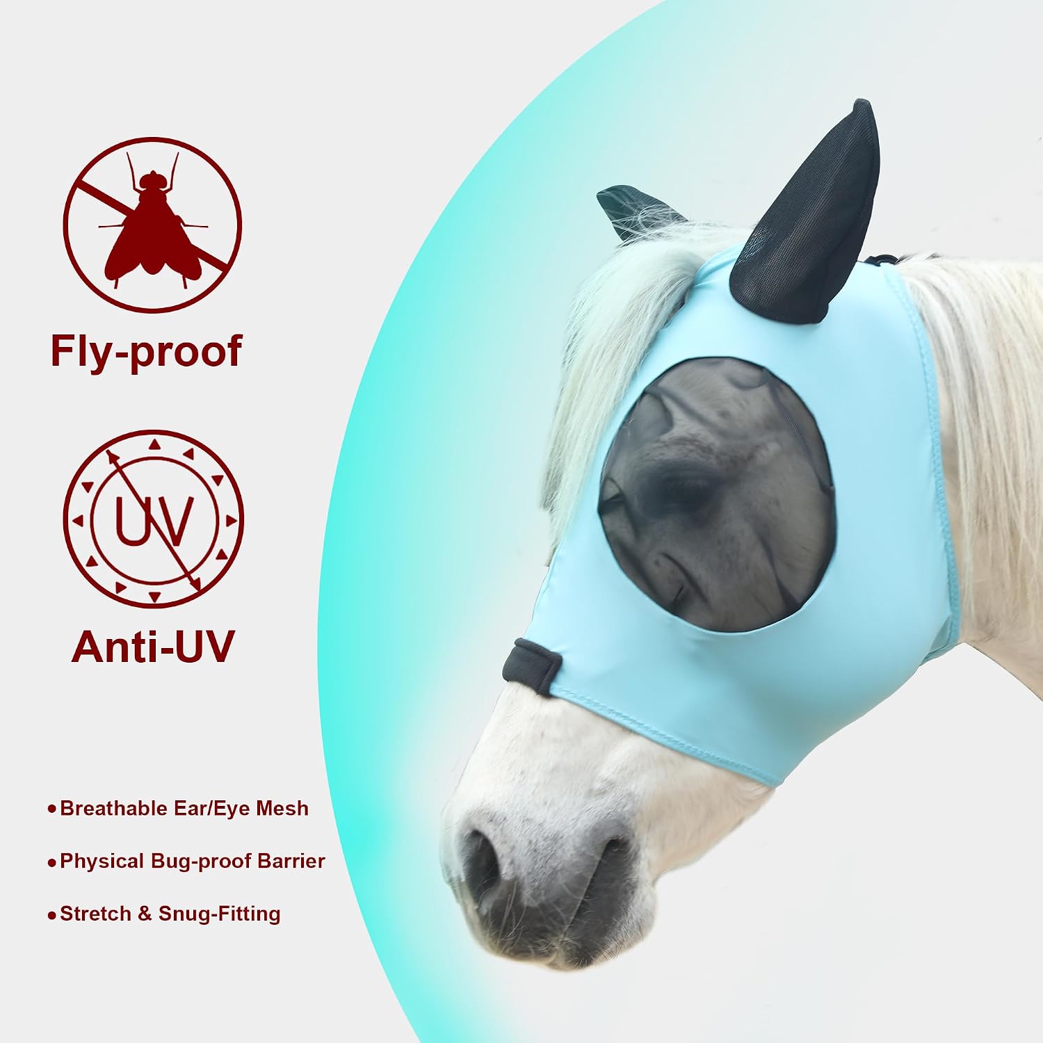 Thumbnail 2 de Leberna Horse Fly Mask with Ears Lake Blue