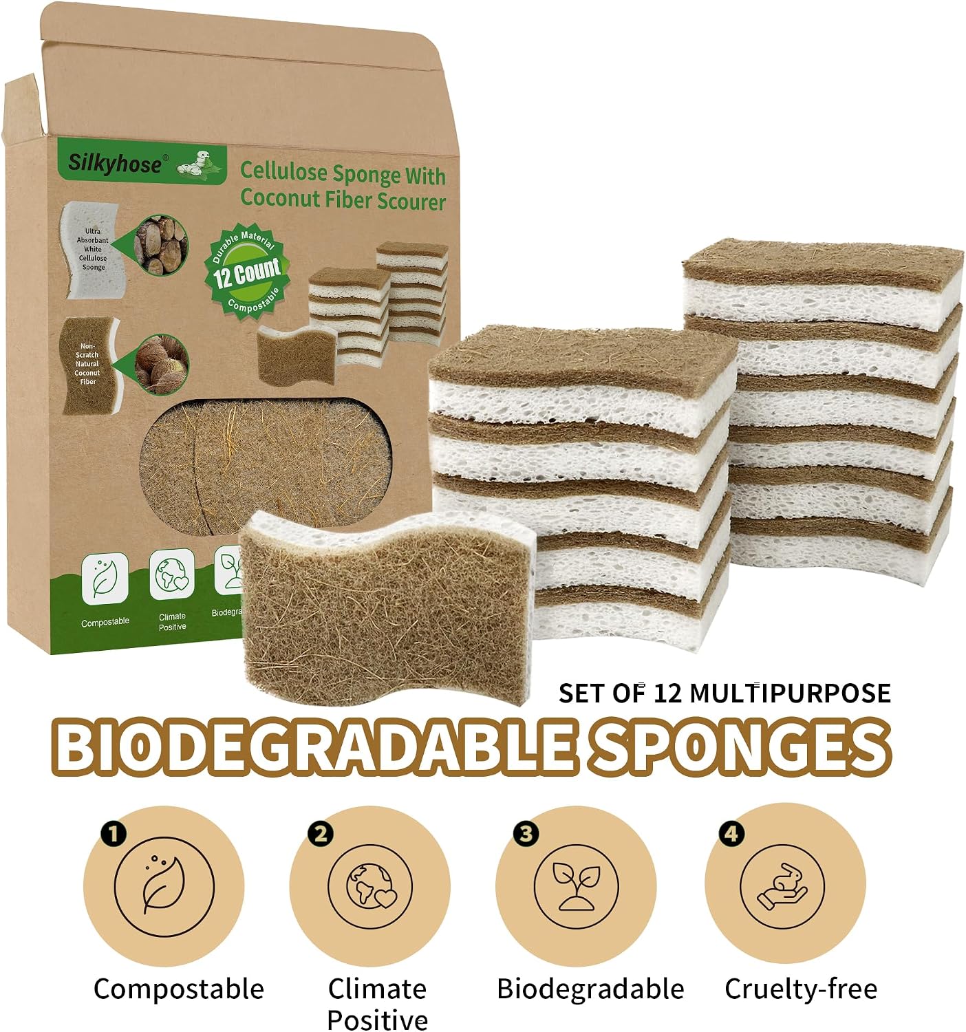 Thumbnail 4 de Natural Kitchen Sponges, Biodegradable & Compostable (12-Pack)