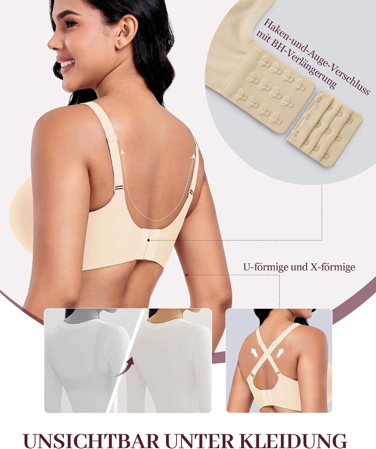 Detalle 2 de Vinfact Nahtloser BH Damen Ohne Bügel – Push-up, V-Ausschnitt, kabellos, für Große Brüste