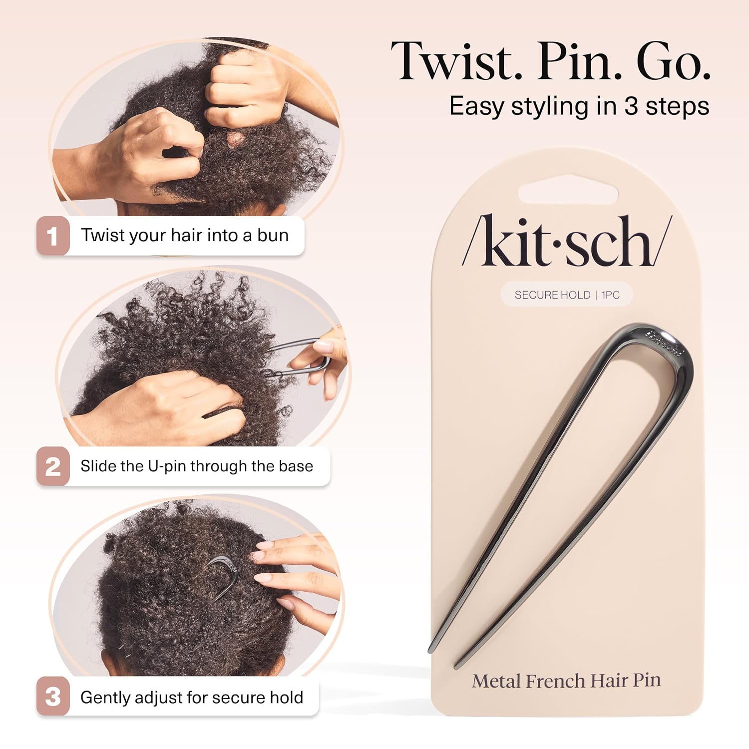 Thumbnail 6 de Kitsch French Hair Pins for Women – Elegant, Durable U-Shaped Hair Fork (Hematite) for Updos