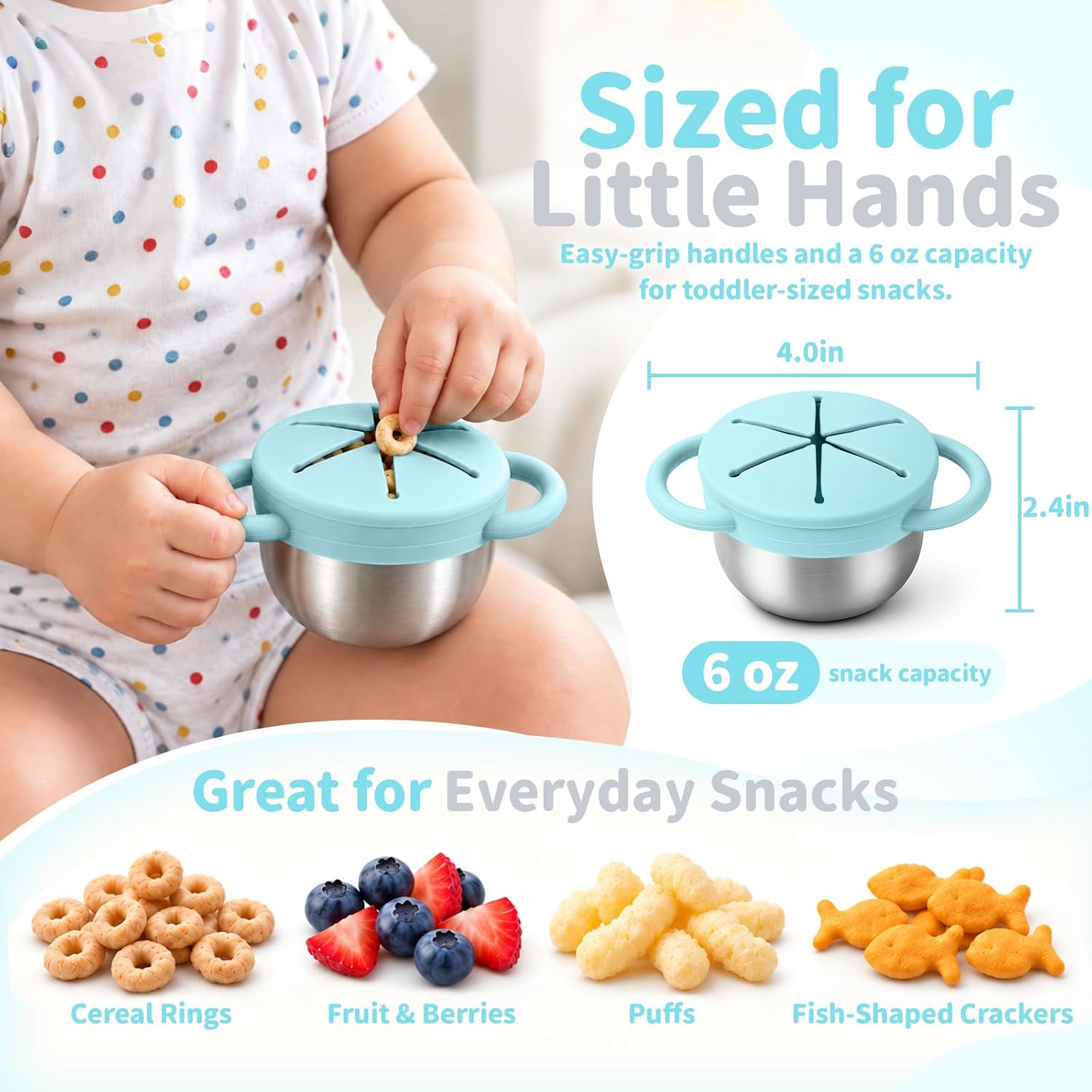 Thumbnail 4 de Daximo 2-Pack Toddler Snack Cups, Stainless Steel with Silicone Lids and Handles