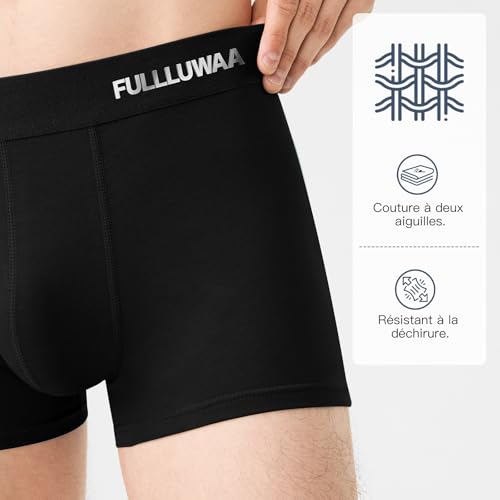 Detalle de Fullluwaa Boxer Homme Coton Lot de 10 - 2XL, Noir, Ceinture Élastique, Doux, logotype réfléchissant