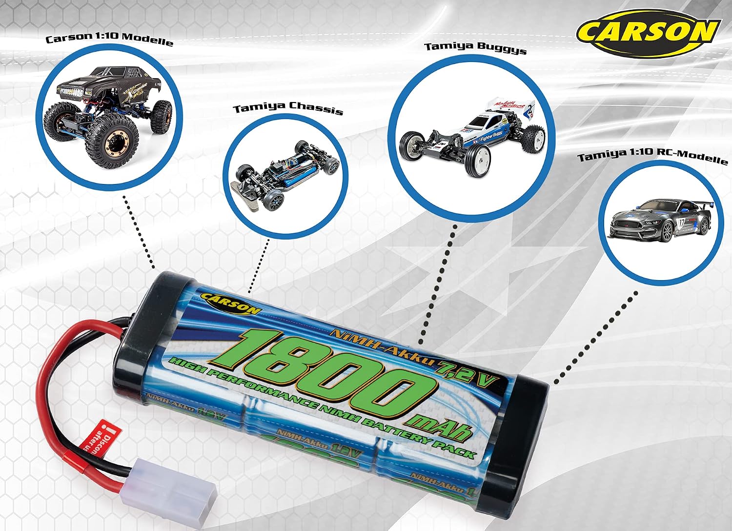Detalle 1 de Carson Accu Racing Pack NiMH-accu 7,2 V, 1800 mAh met Tamiya-aansluiting