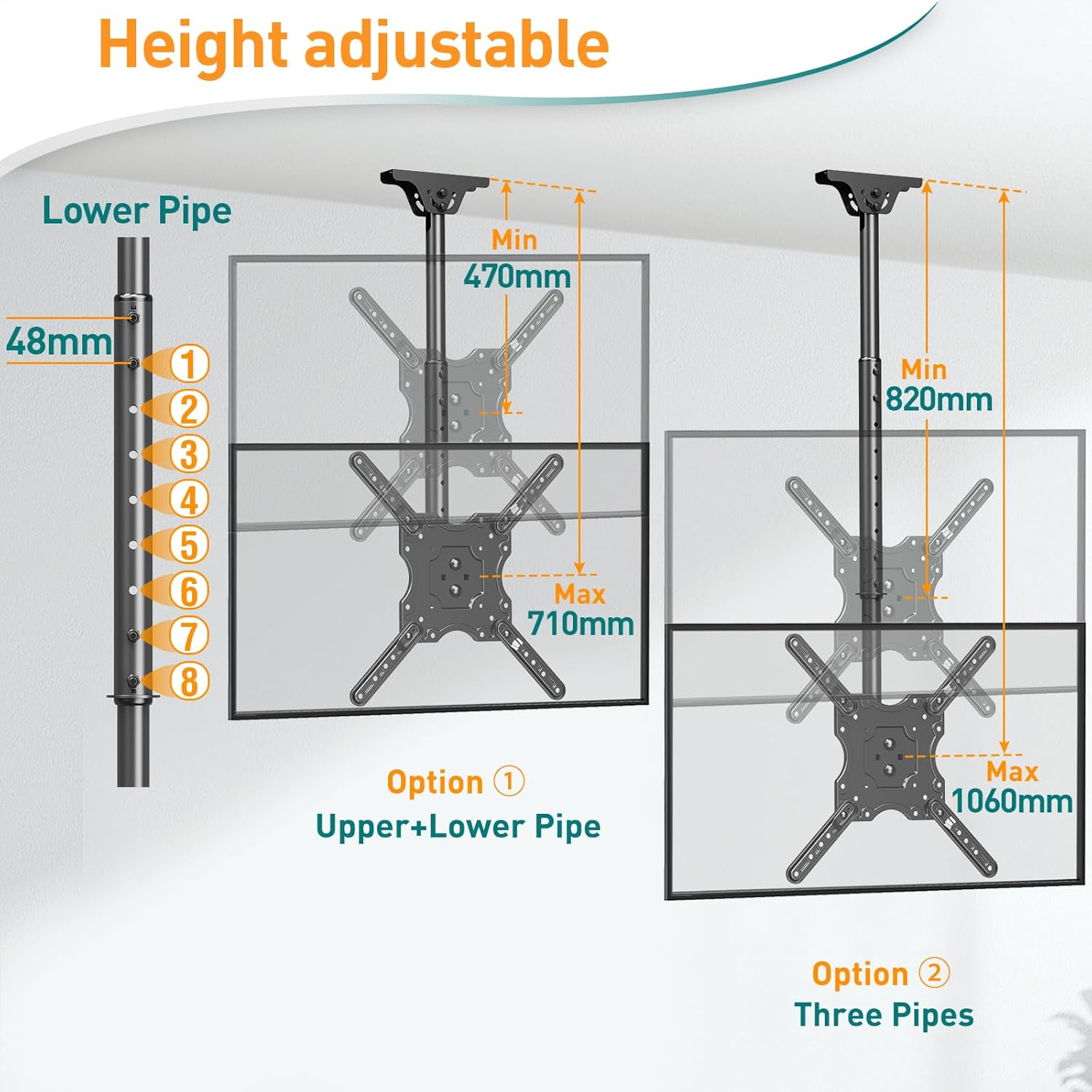 Thumbnail 1 de ELIVED Supporto da soffitto per TV 24–65” fino a 45 kg con VESA 400×400, piatto e curvo