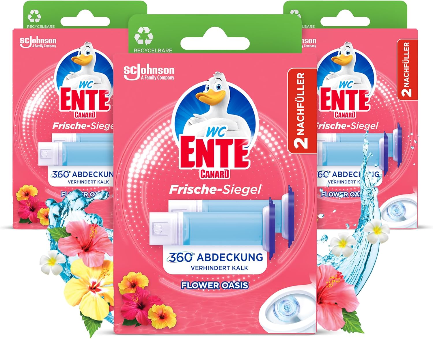 Detalle de WC-Ente Frische-Siegel Nachfüller Blüten-Oase – körbchenlos & hygienisch, 3 x 12 Gel-Steine (6 Stück insgesamt)