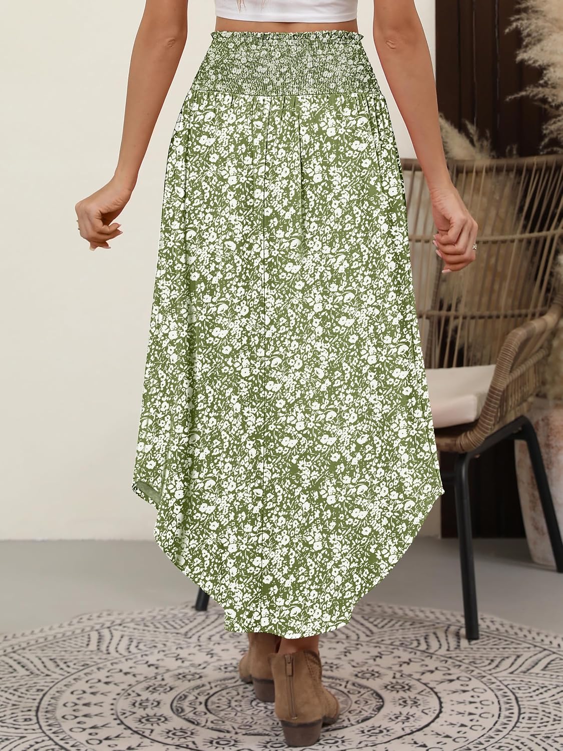 Detalle de ANRABESS Women's Maxi Skirt – Boho Floral, High-Waisted, Pockets, Summer Beach Dress