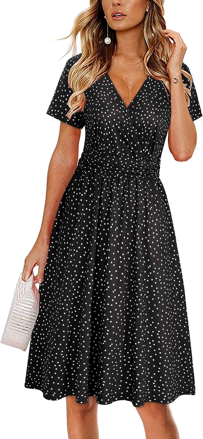 Thumbnail 5 de OUGES Damen Kleid mit V-Ausschnitt – Kurzarm/Langarm, Midi, mit Taschen, Blumenmuster