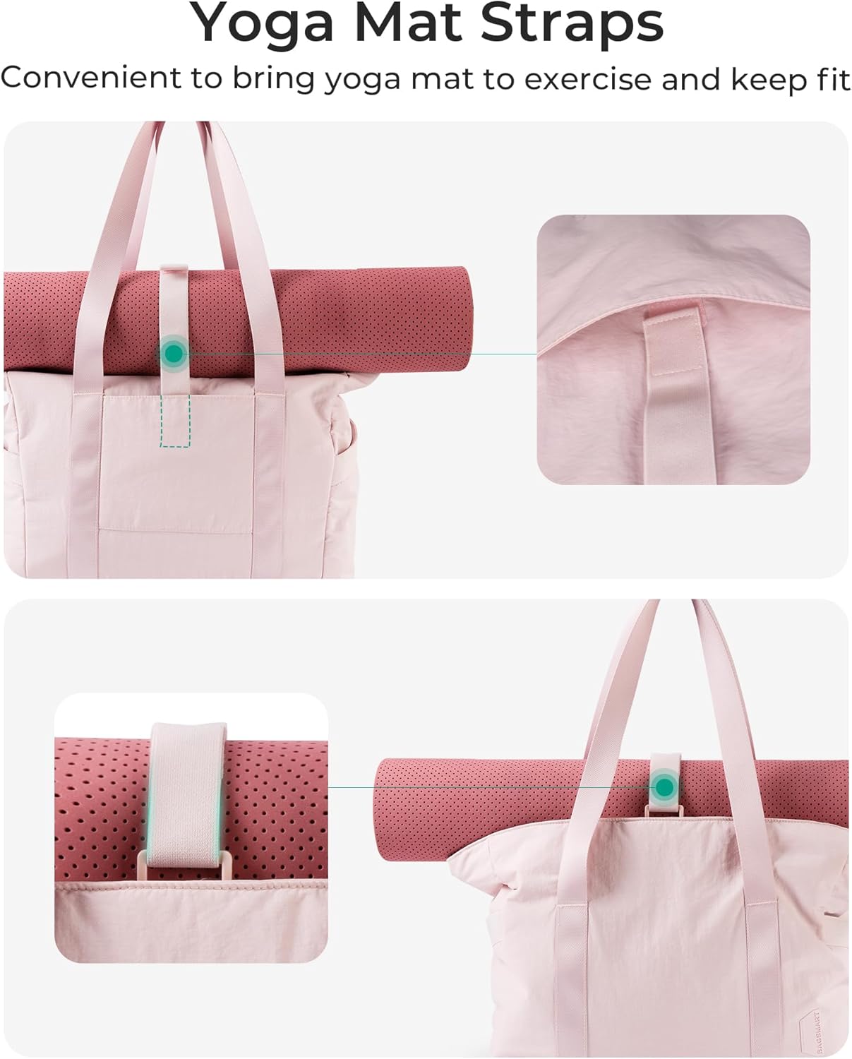 Detalle de BAGSAMRT Tote Bag for Women with Zipper & Yoga Mat Buckle (Large) – work, travel and gym