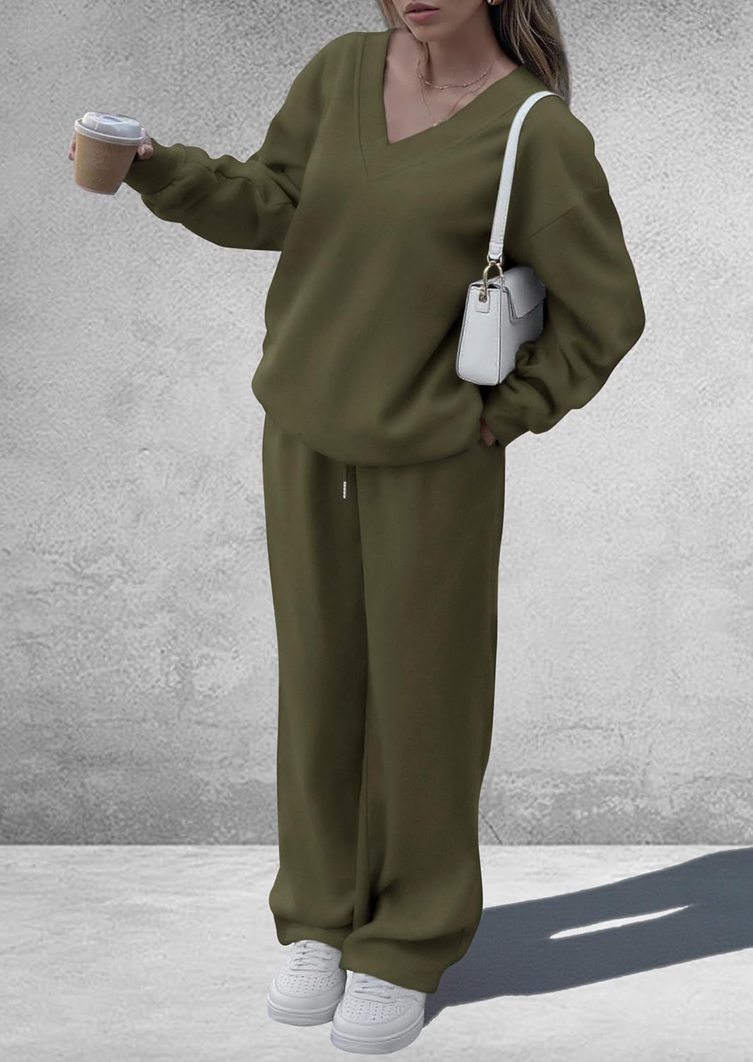 Detalle de PRETTYGARDEN Women's V-Neck Sweatsuit Set