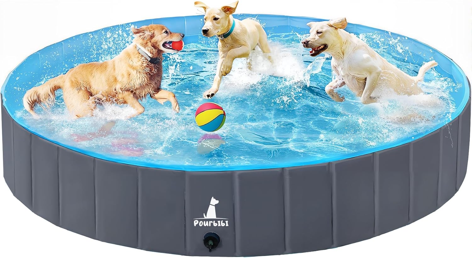 Detalle de Pourbibi Foldable Dog Pool for Large Dogs – XL 160x30cm PVC Paddling Pool