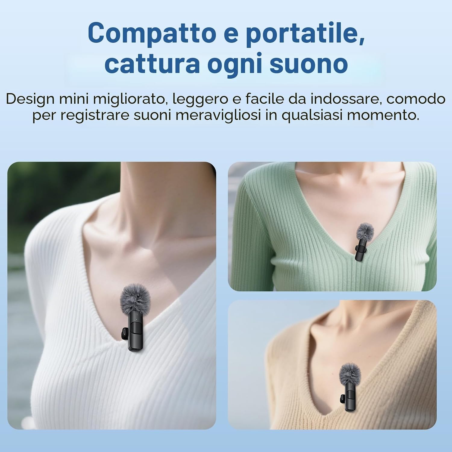 Thumbnail 1 de voijump Mini Mic Pro (Paio) – Microfono wireless lavalier per iPhone, Android e USB-C, 2 pezzi