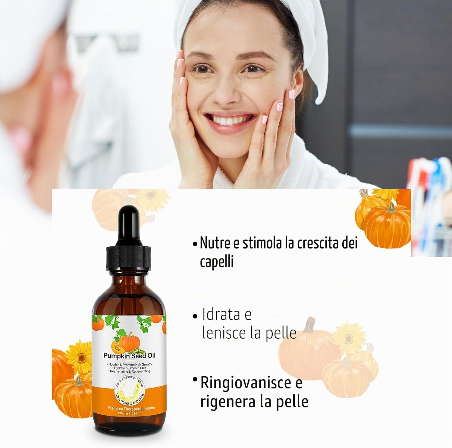 Detalle 2 de Olio di Semi di Zucca Biologico per Capelli e Pelle | 60 ml, 100% puro