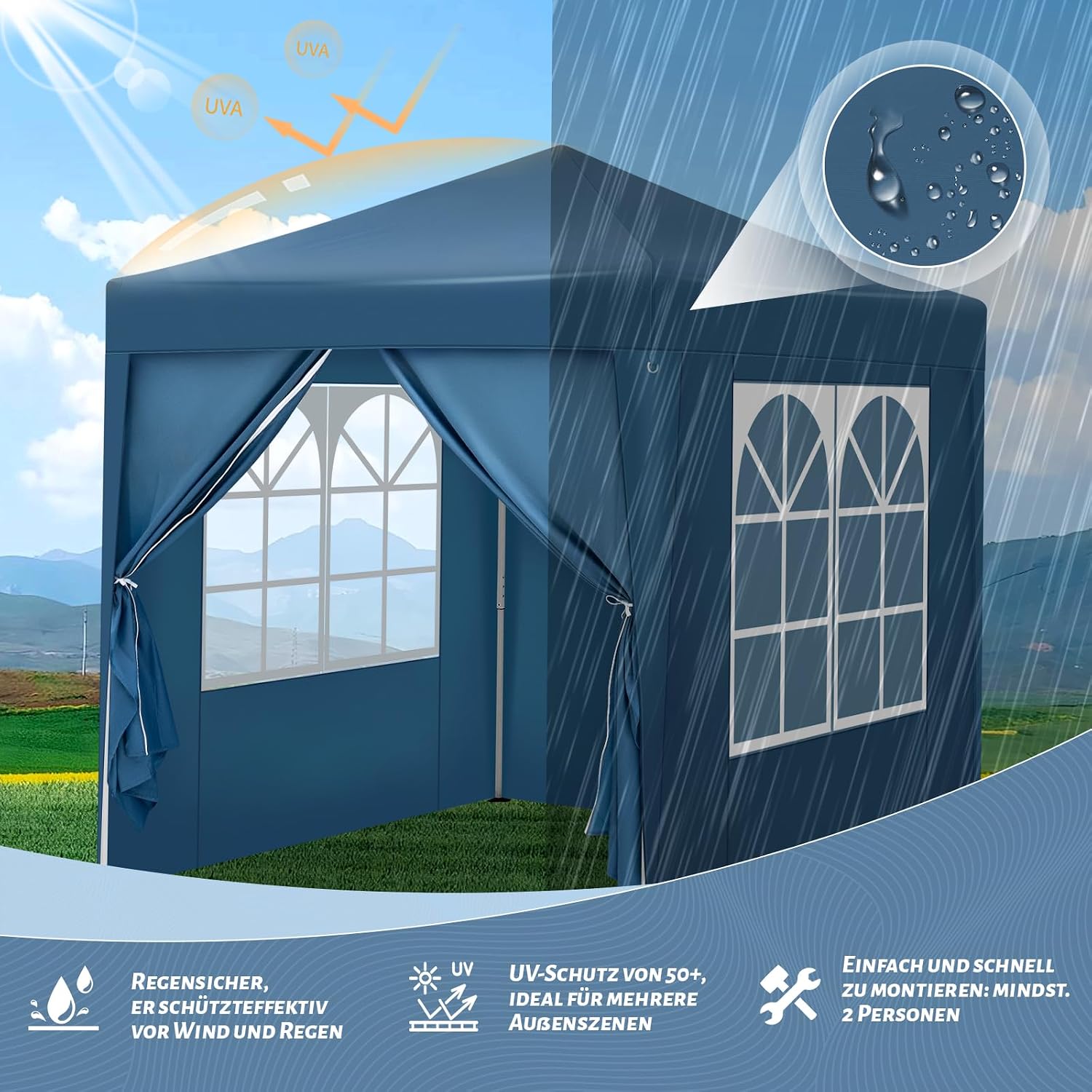 Detalle 2 de WOLTU PVL0013bl vouwpaviljoen 2 x 2 m met 4 zijwanden en UV 50+