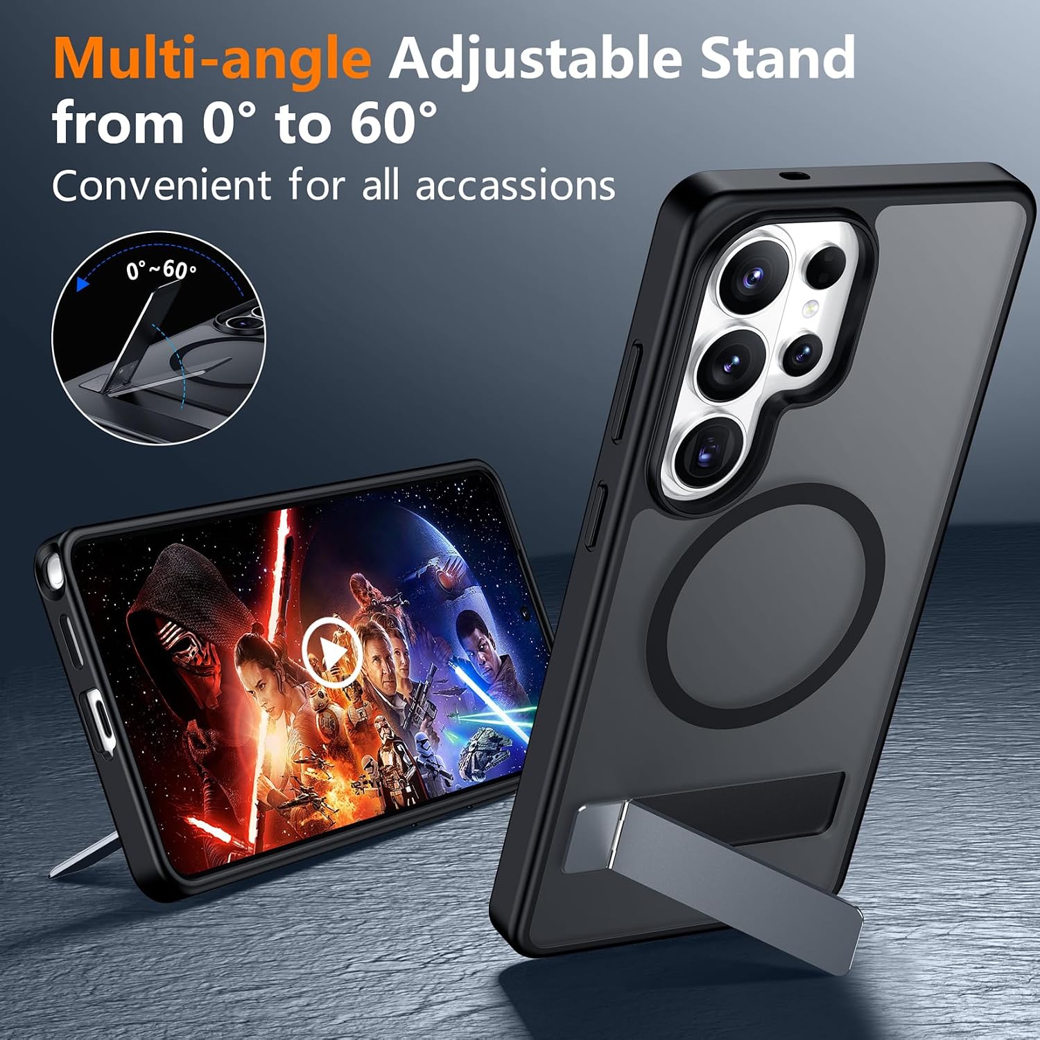 Detalle 2 de SPIDERCASE Magnetic Case for Samsung Galaxy S26 Ultra 6.9" — Built-in Invisible Kickstand, MagSafe Compatible, Translucent Matte Slim