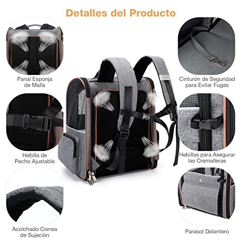 Detalle 2 de Lekespring Transportin Gato Extensible con 4 Entradas y Mochila Transpirable