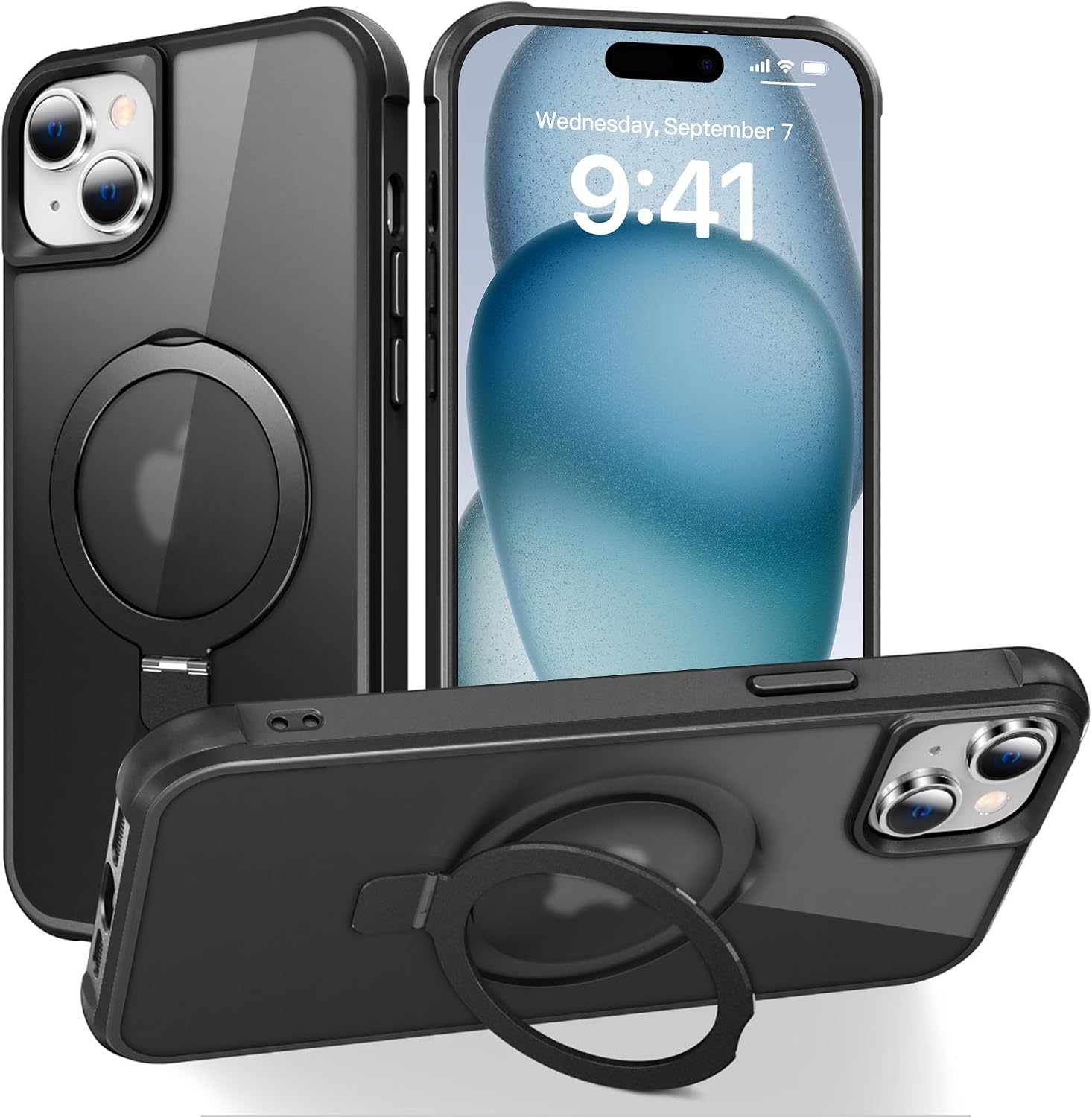 Detalle de SKYLMW iPhone 15 Case (6.1-inch) with Invisible Magnetic Ring Kickstand + Military-Grade Protection