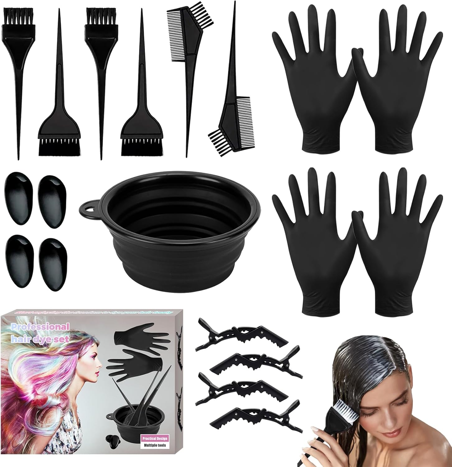 Kakveiai 19 Stück Haarfärbepinsel Set – DIY Salon Haarfärbemittel, Kopfhaut Massagebürste, Friseur Zubehör