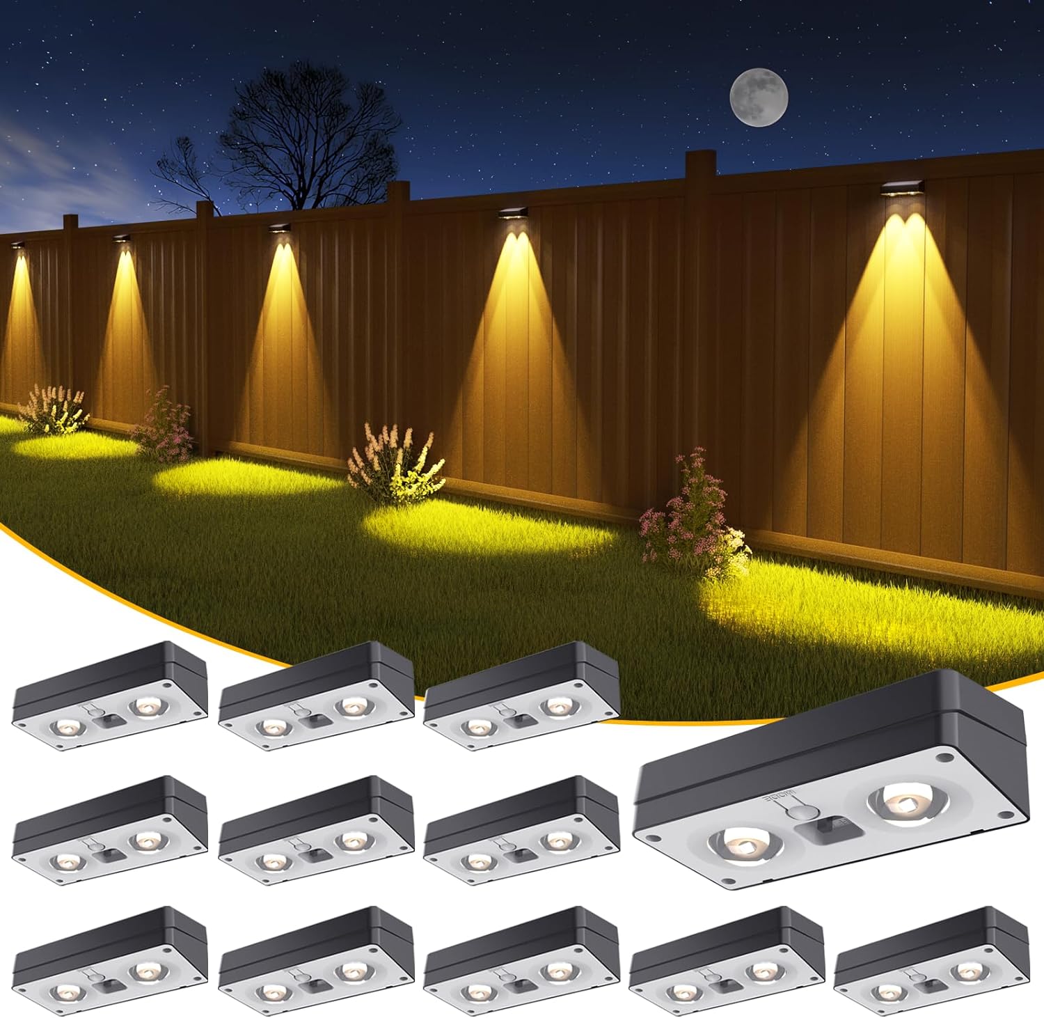Detalle de JOFIOS WL15 Solar Fence Lights, 12-Pack, 50 Lumens, 12 RGB Modes