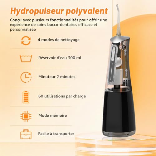 Thumbnail 1 de FlossJet Jet Dentaire Hydropulseur : Water Flosser sans fil IPX7, 4 modes, 300 ml