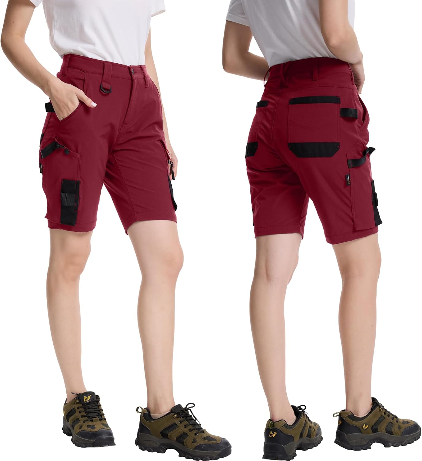 Detalle de WORK IDEA Damen Slim-Fit Stretch Arbeitsshorts – strapazierfähig, flexibel und stilvoll