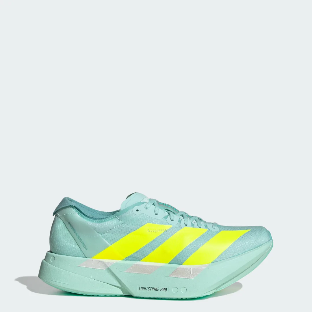 Detalle de Adizero Adios Pro 4 de Adidas — Zapatilla turquesa para correr con criterio