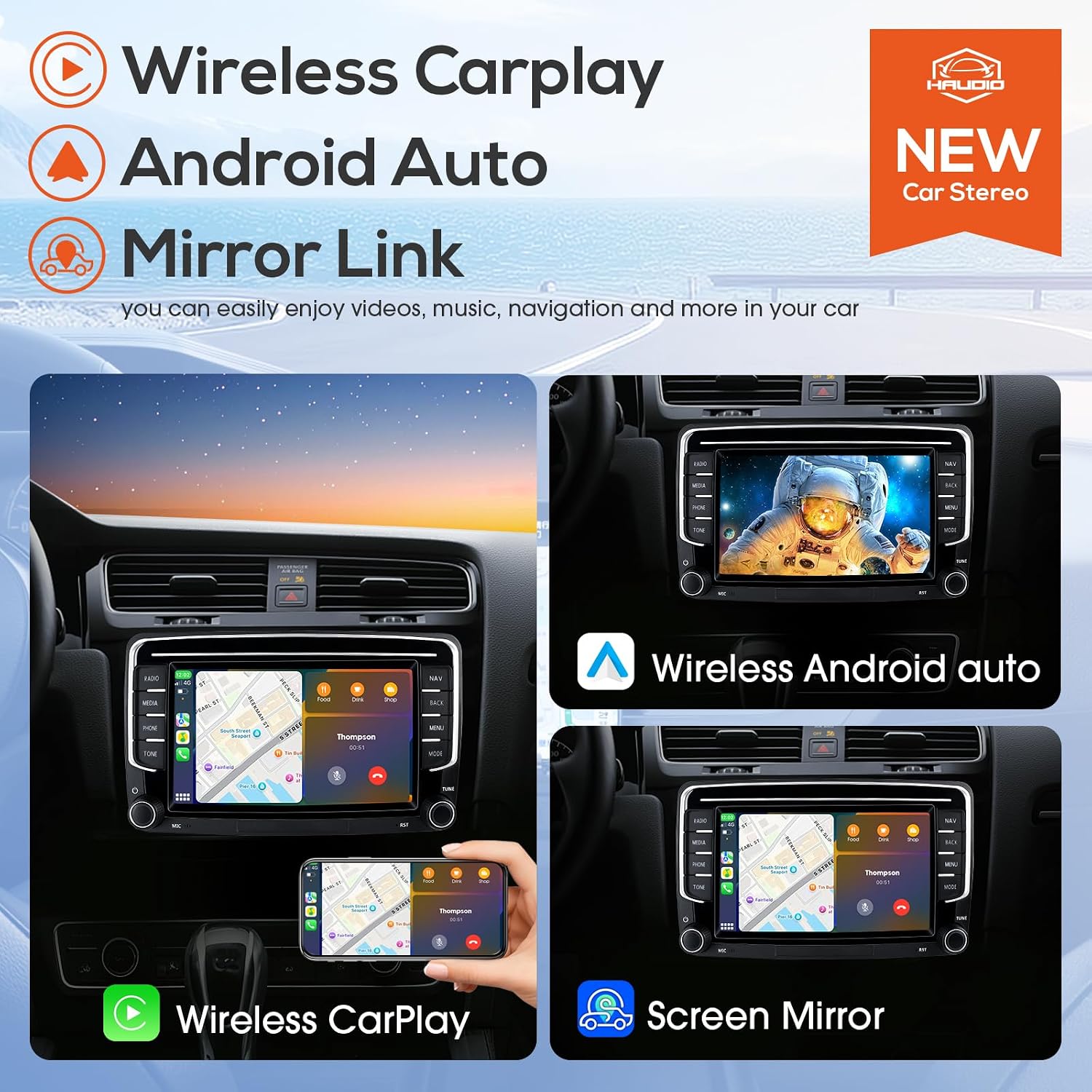 Detalle 2 de Haudio CVD7495-AJ 2-DIN Car Stereo, 7-inch IPS, Wireless CarPlay & Android Auto