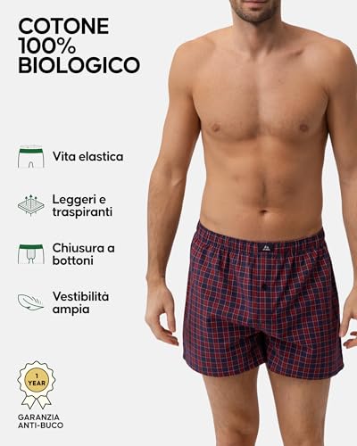 Detalle de DANISH ENDURANCE Boxer Uomo Americani in Cotone Organico (Blu/Rosso) – XXL, 4 o 6 Paia