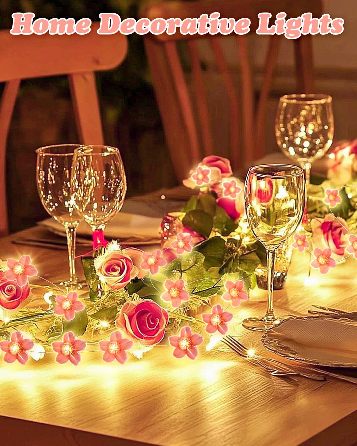 Detalle de Dalugo Flower Fairy String Lights, 2M 20 LEDs Pink Cherry Blossom with Timer