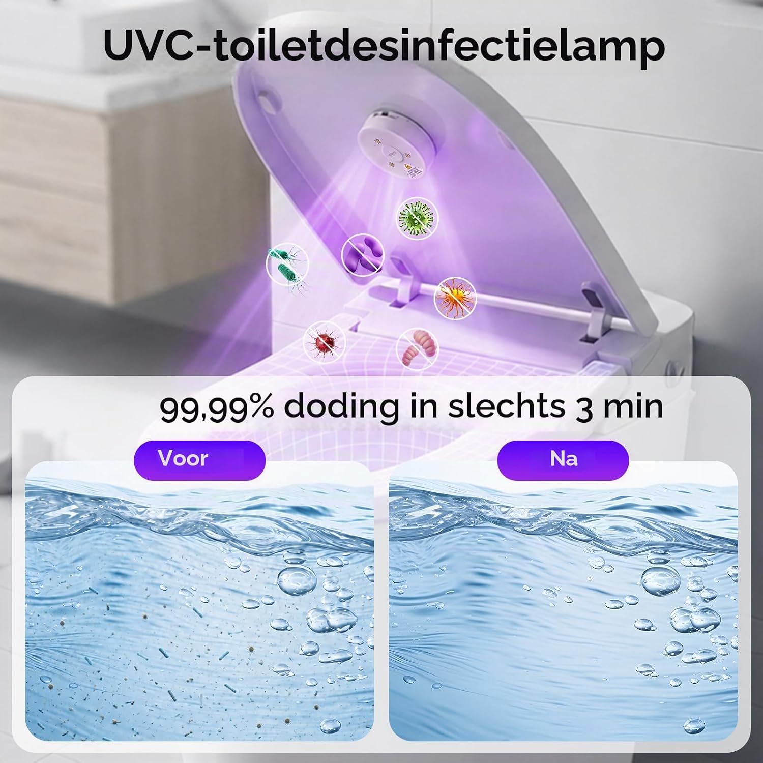 Thumbnail 1 de SANSI UV-toiletlamp 275 nm UVC met sensor en USB-C-oplaadbare batterij