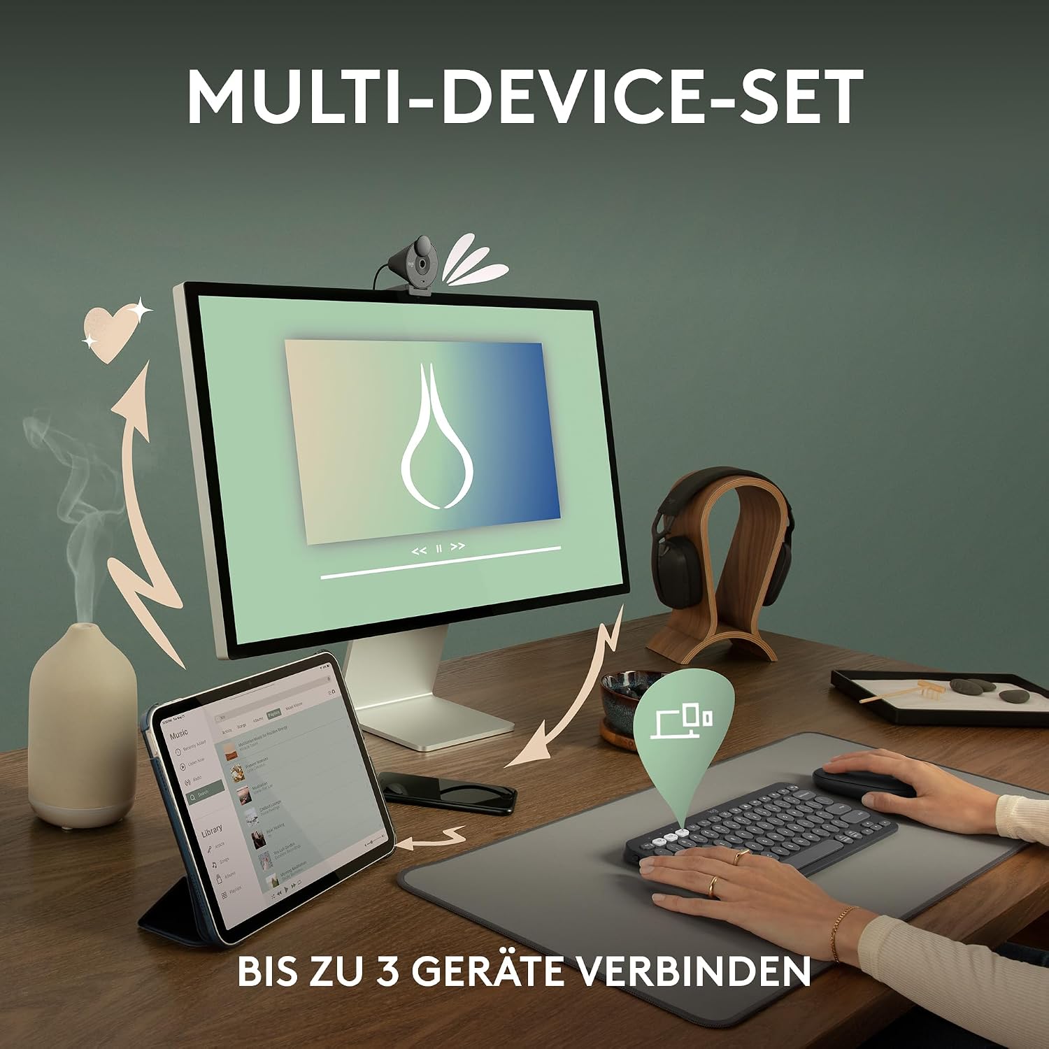 Detalle de Logitech Pebble 2 Combo: Kabellose Tastatur und Maus im schlanken, leisen Setup
