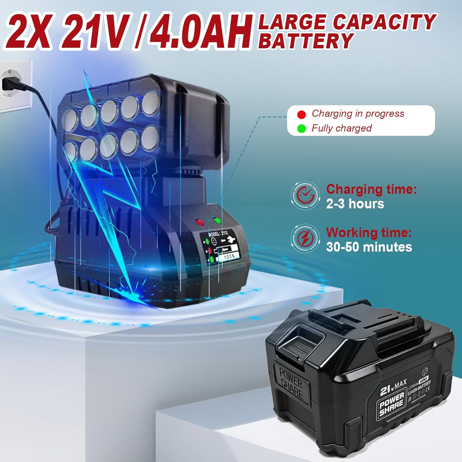 Thumbnail 2 de SUAIIOLK Decespugliatore a batteria 21V brushless con ruote e spazzola, 2 batterie 4.0Ah e 4 tipi di lame