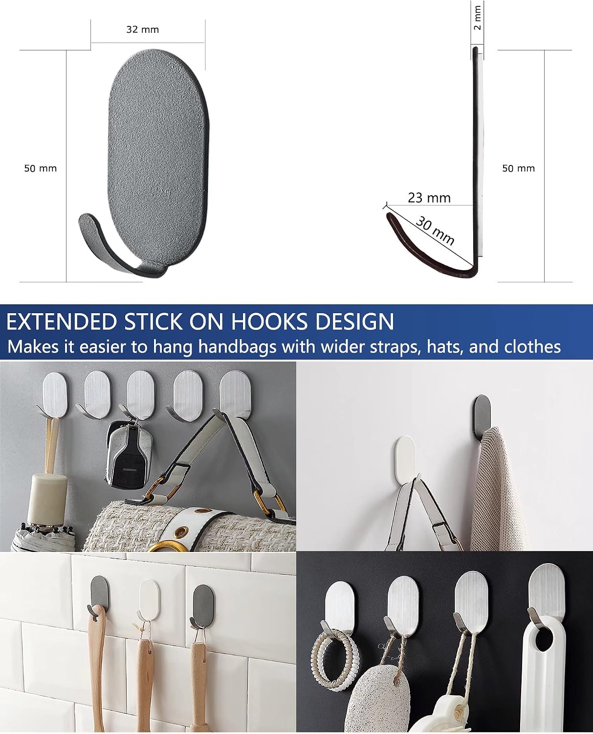 Thumbnail 3 de KAXIMON Self Adhesive Hooks White (10 pack) – extra strong sticky hooks for kitchen and bathroom